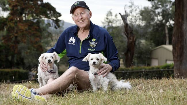 Former NRL coach Peter Mullholland talking about his cancer battle with his beloved dogs Harvey and Honey. Photos by Chris Pavlich for The Daily Telegraph