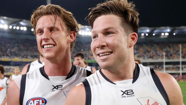 GWS Giants are facing being without Lachie Whitfield and Toby Greene for Saturday’s preliminary final. Picture: Michael Willson/AFL Photos via Getty Images.