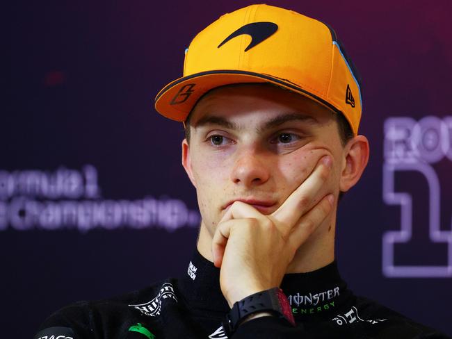 MONZA, ITALY - SEPTEMBER 01: Third placed Oscar Piastri of Australia and McLaren attends the Drivers Press Conference during the F1 Grand Prix of Italy at Autodromo Nazionale Monza on September 01, 2024 in Monza, Italy. (Photo by Clive Rose/Getty Images)