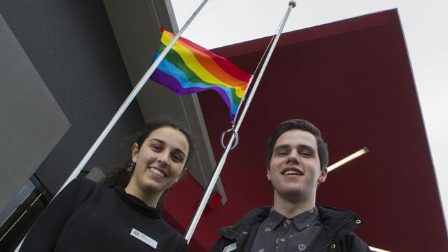 Victoria’s Eltham High School recently hoisted a rainbow flag in support of the wider LGBTI community. Picture: Richard Serong