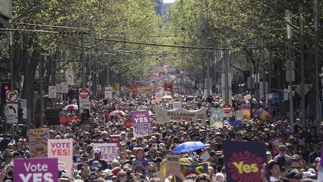 A section of a pro-Yes march in Melbourne. Picture: NCA NewsWire / Valeriu Campan