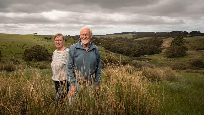 Richard Willing and his daughter Janet Furler at their Minawarra property at Hindmarsh Tiers. They set aside 100 hectares of bushland for conservation purposes. Picture: Brad Fleet