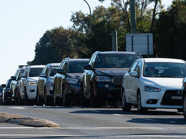 Cars backed up on Green Road, Castle Hill. This has been dubbed as one of the worst roads in the hills in a survey by the Hills Shire Times and Rouse Hill TimesSunday July 22 2018 (AAP Image Monique Harmer)