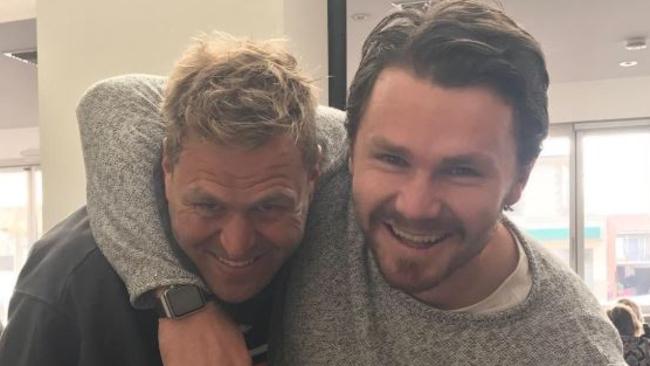 Kane Cornes with Patrick Dangerfield in Adelaide this morning . Picture: Kane Cornes/ Twitter .