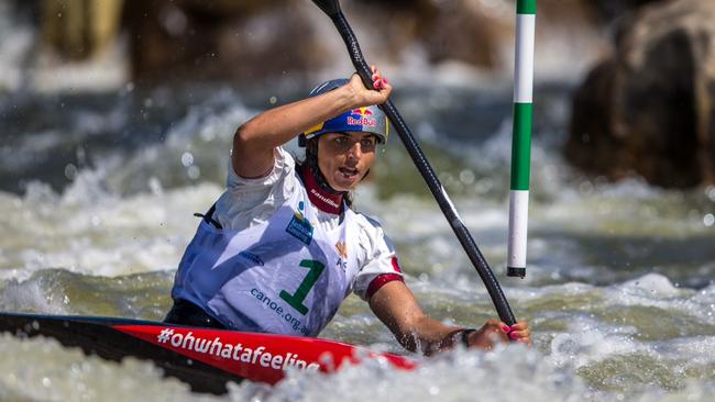 Jessica Fox in action at the Oceania Open canoe slalom event.  Pic: Owen Hammond/APEC Sport Media.