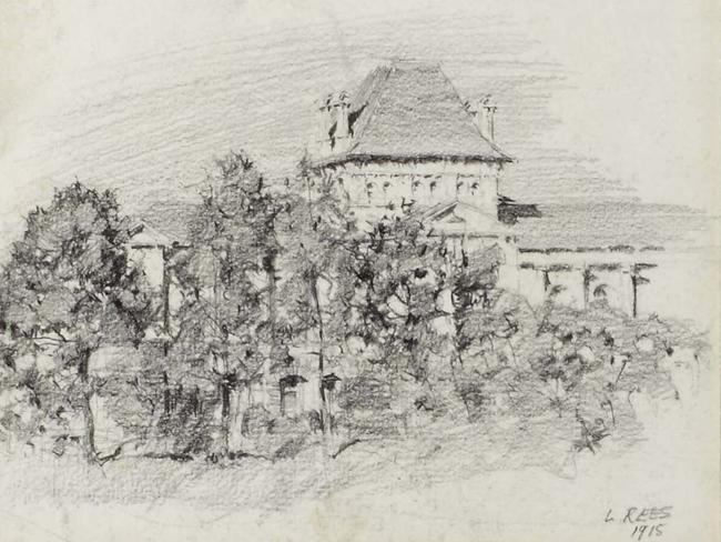 Lloyd Rees, Law Courts North Quay, 1915, pencil on paper. City of Brisbane Collection, Museum of Brisbane. Photo: Carl Warner.