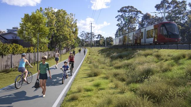 A concept design of the light rail along the former Carlingford heavy rail route.