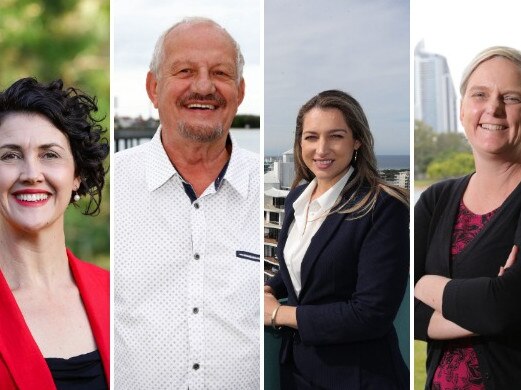 Currumbin candidates Labor's Kaylee Campradt, The Greens' Peter Burgoyne, LNP's Laura Gerber and One Nation's Sharon Sewell.