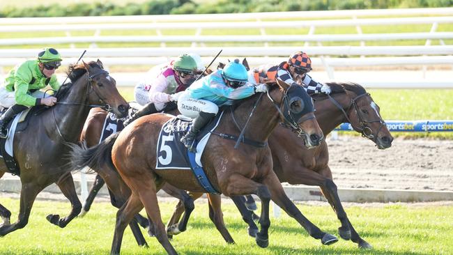 Run Naan ridden by Tatum Bull wins the Homes & Acreage Handicap at Mornington Racecourse on June 10, 2024 in Mornington, Australia. (Photo by Scott Barbour/Racing Photos via Getty Images)