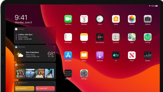 The revamped home screen on Apple's iPad OS