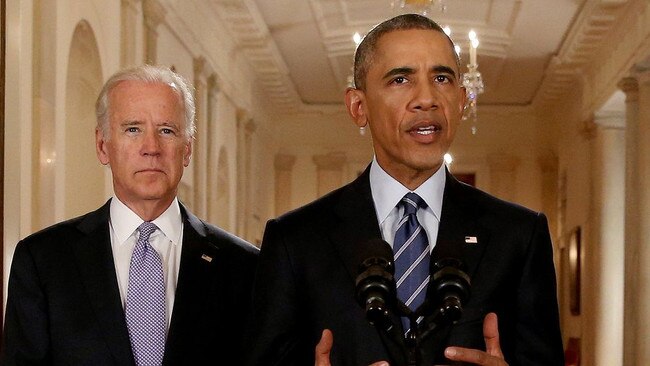 Former president Barack Obama, pictured with Joe Biden, saw the nuclear deal with Iran as necessary to reduce US involvement in the Middle East. Picture: Pool News/Reuters/WSJ