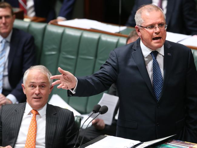 All eyes on PM Malcolm Turnbull and Treasurer Scott Morrison in the lead up to Question Time. Picture Kym Smith