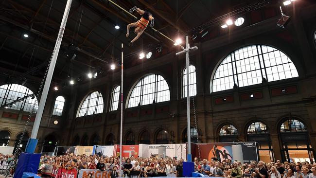 Kurtis Marschall competes in an IAAF Diamond League event in a railway station in Zurich, Switzerland. Picture: Fabrice Coffrini/AFP