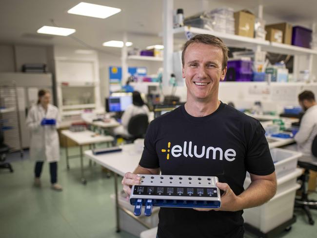 Dr Sean Parsons at the Ellume lab in Brisbane. Picture: Glenn Hunt.