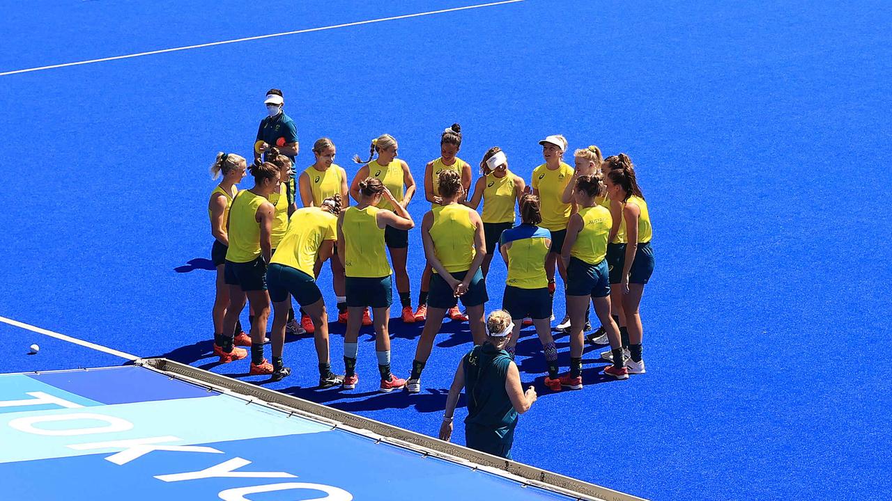 The Hockeyroos in a practice match against Great Britain at Oi Hockey Stadium at the Tokyo 2020 Olympics. Pics Adam Head
