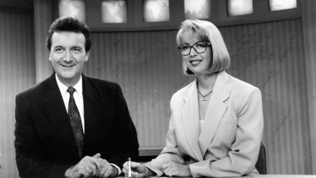 SAS7 Channel 7 television station. Seven Nightly News presenters newsreaders Graeme Goodings and Jane Doyle 12 Nov 1993. (Pic by staff photographer Neon Martin)