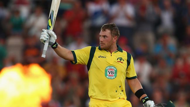 Aaron Finch blasted the Poms in a T20 game in 2013. Picture: Getty Images