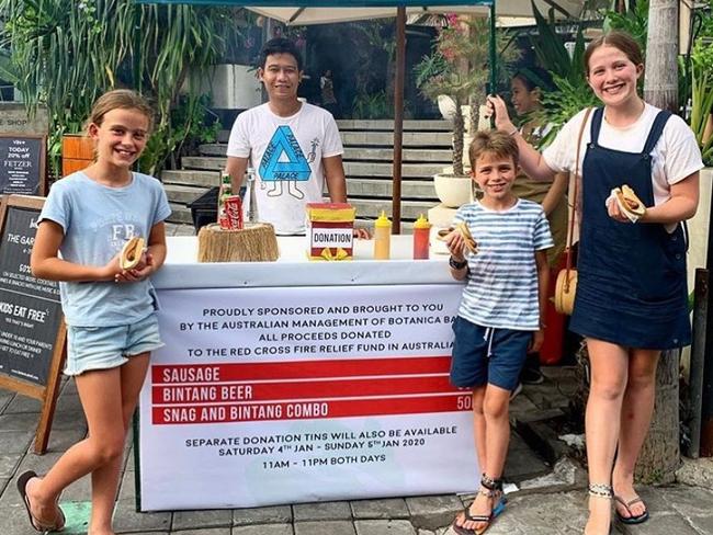 A Bunnings style sausage sizzle staged by the Aussie management of Botanica restaurant in Seminyak. They raised $1800 for the Red Cross. Picture: Instagram