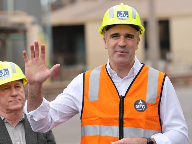 ADELAIDE, AUSTRALIA - NewsWire Photos September 25 2023: Australian Prime Minister Anthony Albanese and South Australian Premier Peter Malinauskas speak to the media during a visit to the Whyalla steelworks. NCA NewsWire / David Mariuz