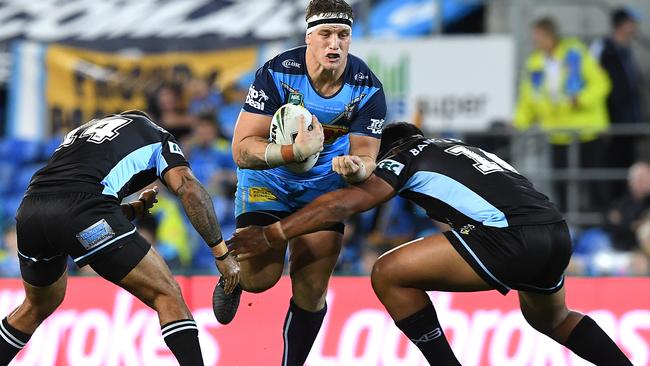 Jarrod Wallace in action for the Titans against the Sharks at Cbus Super Stadium. Picture: AAP Image