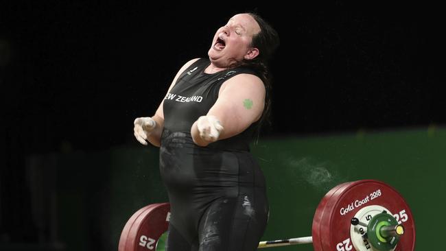 New Zealand's Laurel Hubbard fails to make the record lift. Picture: AP/Mark Schiefelbein