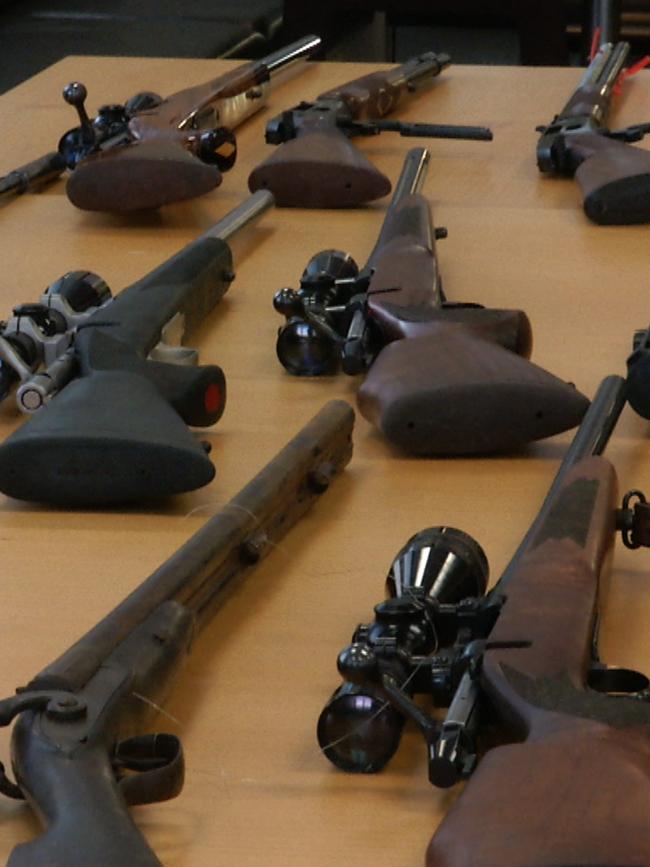 Guns seized after a 12-month Polaris operation focused on the Port Botany waterfront. Picture: AFP