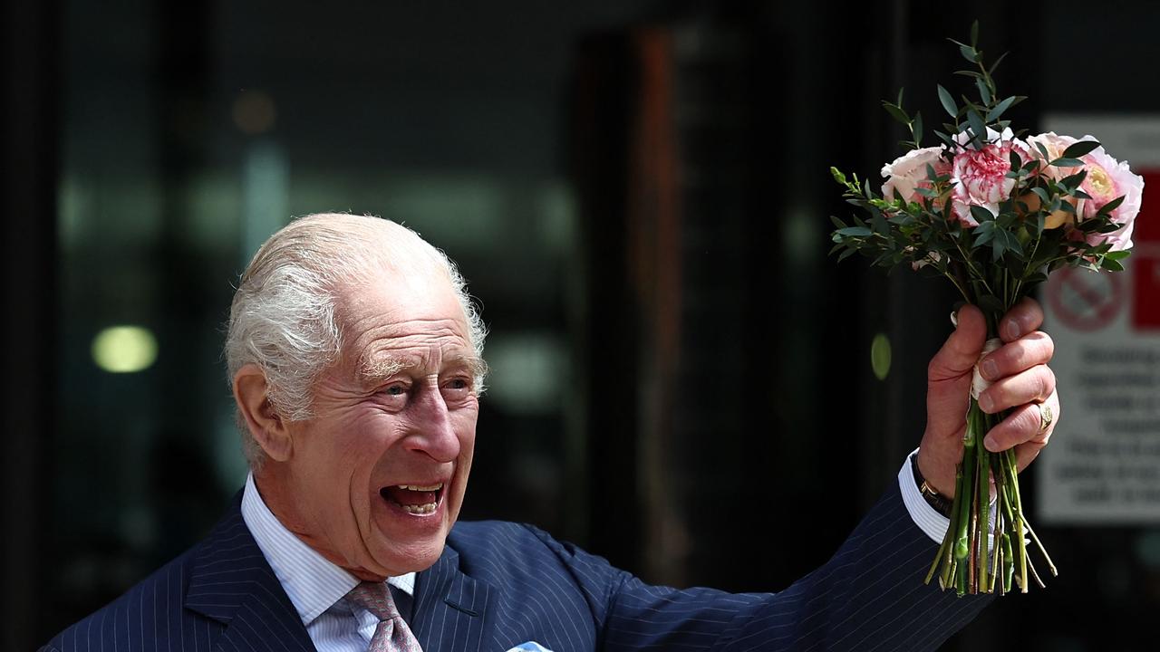 Britain's King Charles waves to crowds after to visit to the University College Hospital Macmillan Cancer Centre in London on Tuesday. Picture: HENRY NICHOLLS / AFP