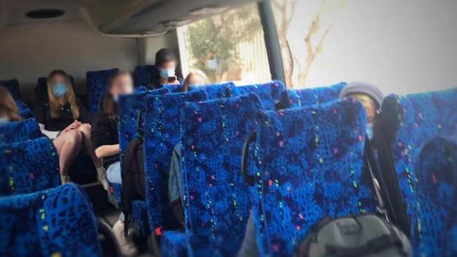 School bus full of children stuck at Victor Harbor following the Covid-19 scare. Picture: 7NEWS