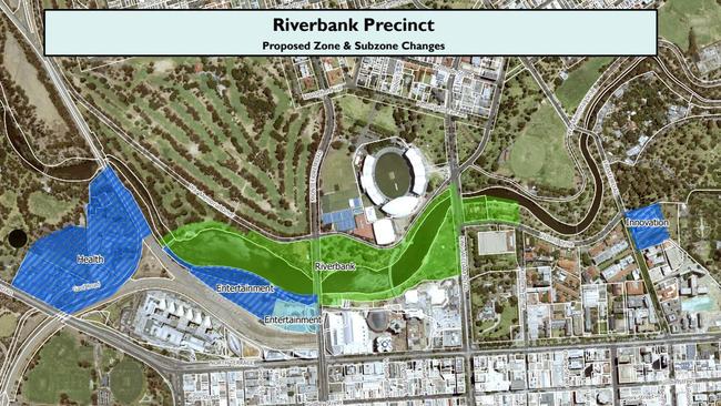 The proposed zoning changes within the Riverbank Precinct. Picture: PlanSA