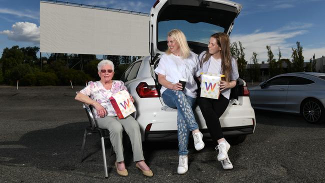 The three generations of Wallis women together at the drive-in for the very last time; Lorna, Michelle and Deanna Wallis. Picture: Naomi Jellicoe