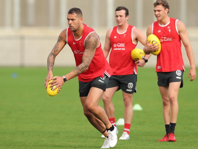 Buddy Franklin lines up at a Swans session at Lakeside Oval, Sydney. Picture: Getty Images