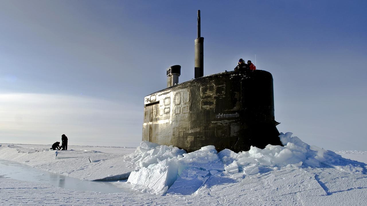 The Seawolf-class submarine USS Connecticut (SSN-22) as it surfaced in the Arctic Ocean above the ice during ICEX 2011. Picture: Getty