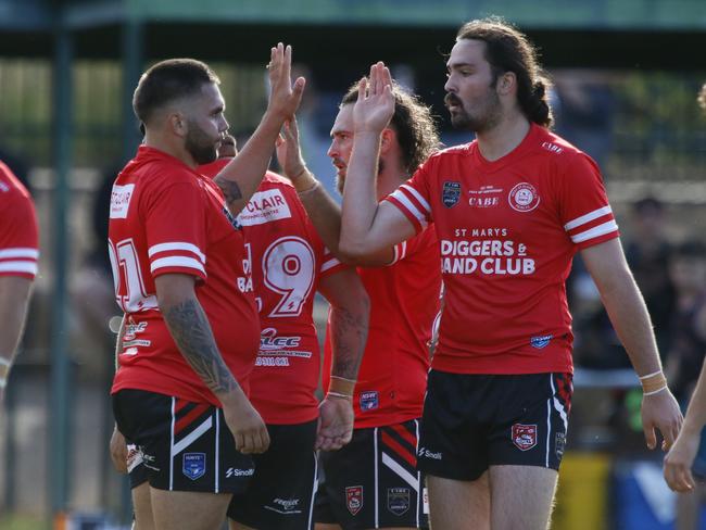 That’s how you do it, St Clair celebrate another try. Picture Warren Gannon Photography