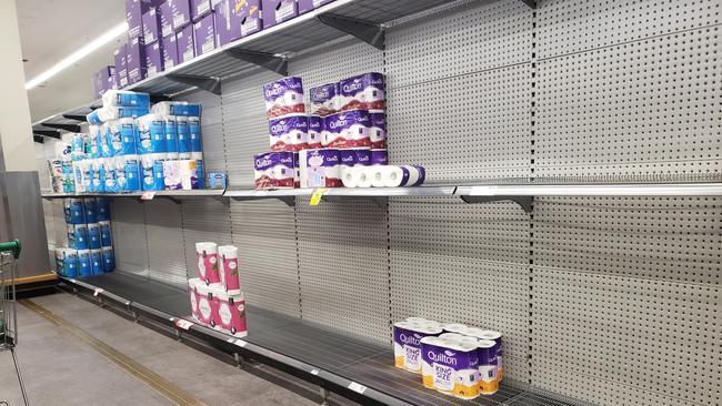 Woolworths Hornsby's toilet paper racks on Sunday. Picture: Kaitlyn Hudson-O'Farrell