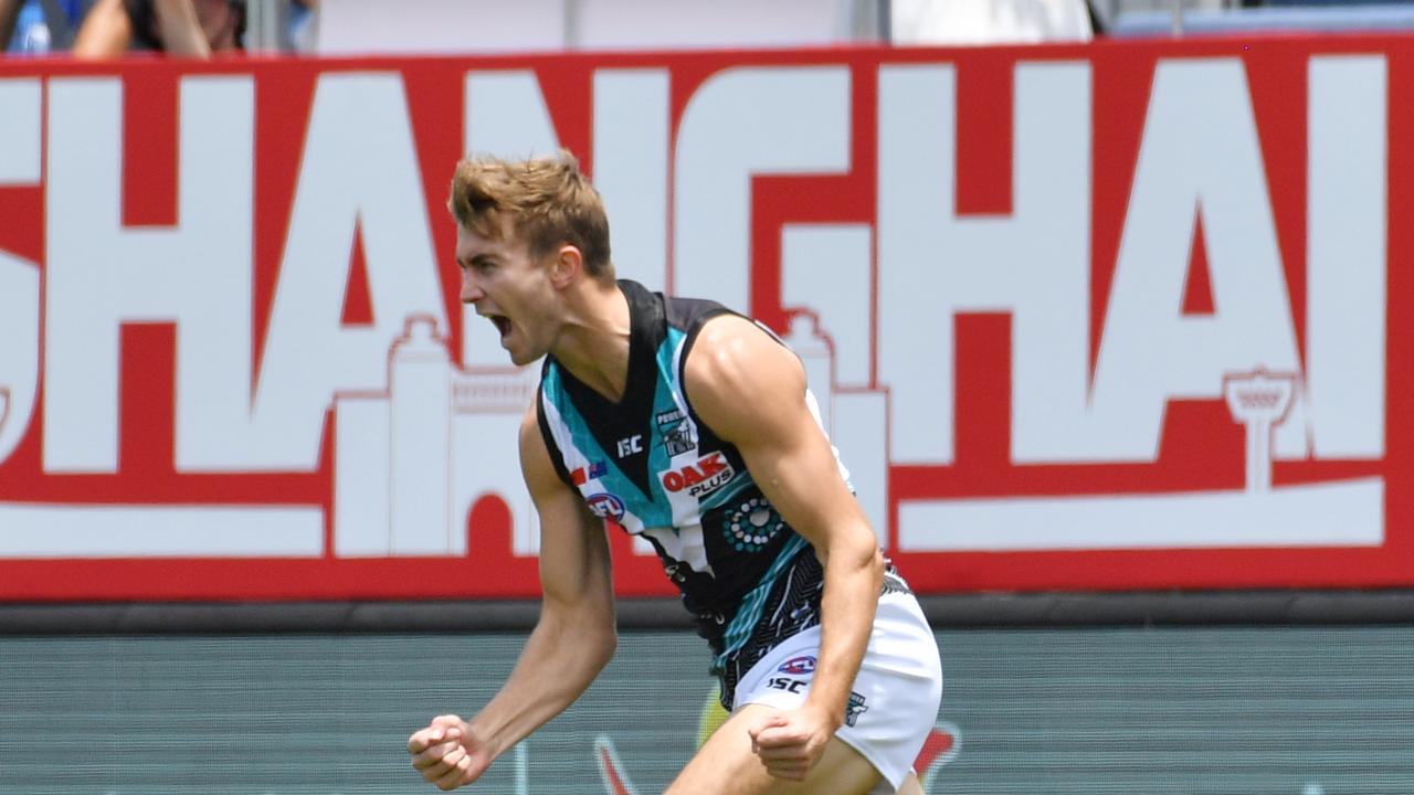 Dougal Howard of the Power reacts after scoring the opening goal in Shanghai. Picture: AAP Image/David Mariuz