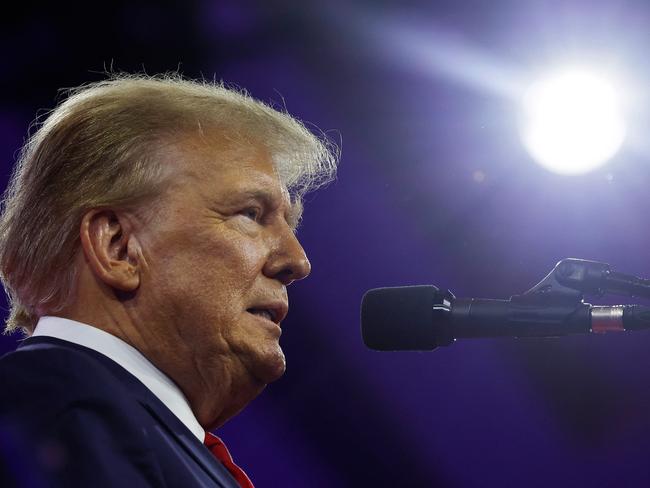 NATIONAL HARBOR, MARYLAND - FEBRUARY 24: Republican presidential candidate and former U.S. President Donald Trump speaks at the Conservative Political Action Conference (CPAC) at the Gaylord National Resort Hotel And Convention Center on February 24, 2024 in National Harbor, Maryland. Attendees descended upon the hotel outside of Washington DC to participate in the four-day annual conference and hear from conservative speakers from around the world who range from journalists, U.S. lawmakers, international leaders and businessmen.   Anna Moneymaker/Getty Images/AFP (Photo by Anna Moneymaker / GETTY IMAGES NORTH AMERICA / Getty Images via AFP)