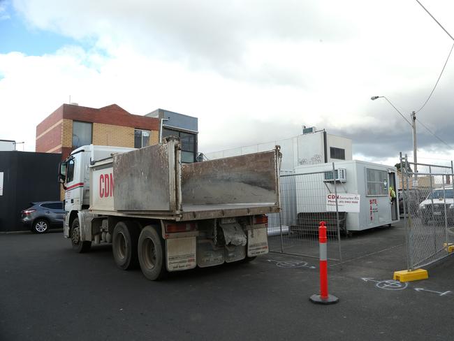 Tradie parking and a site office has caught ire of businesses. Picture: Hamish Blair