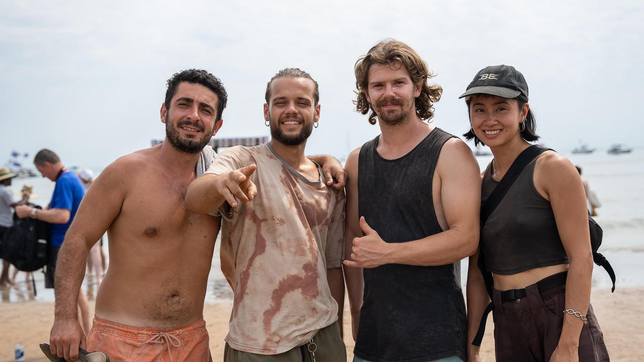 Serie Dylan, Pietro Cascavilla, James Hockey and Trenett Ha at the Darwin Beer Can Regatta at Mindil Beach, 2023. Picture: Pema Tamang Pakhrin