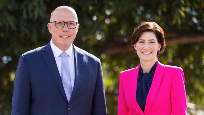 Peter Dutton with the Liberal candidate for the must-win South Australian seat of Boothby, Nicolle Flint. Picture: Matt Turner.