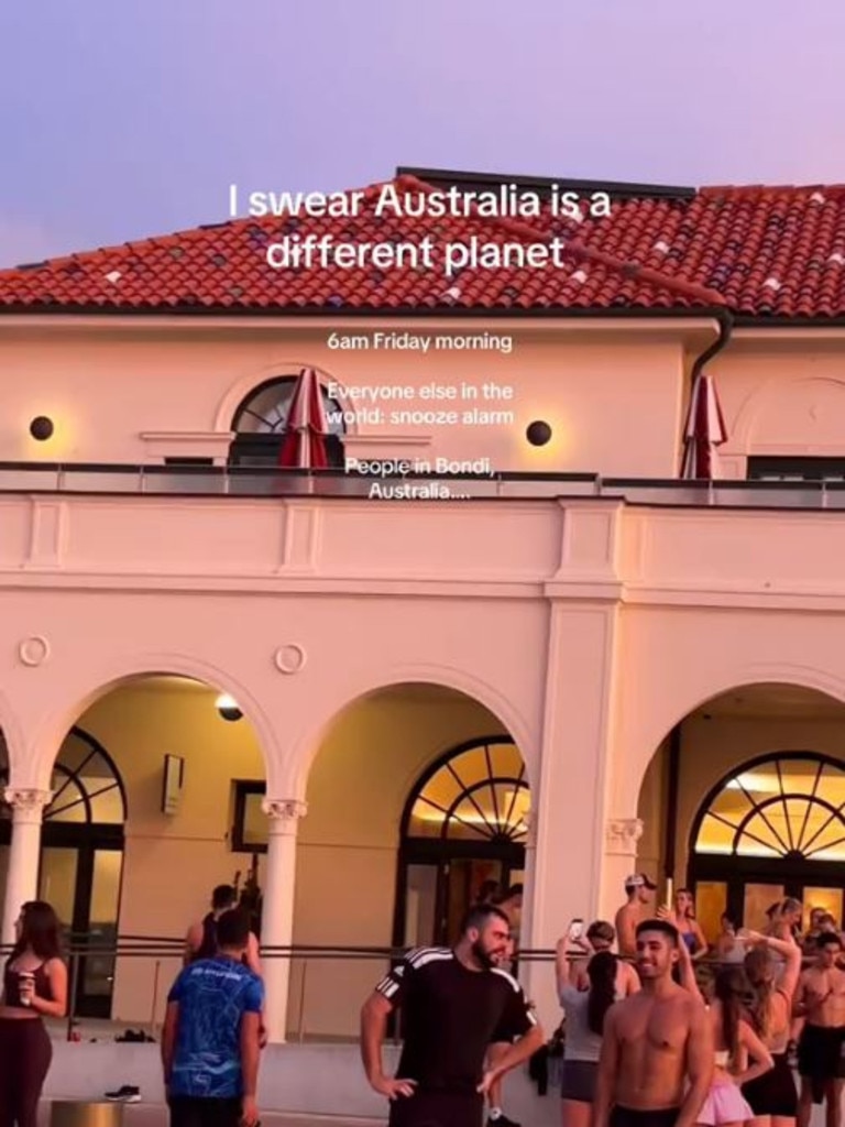 The TikTok which has nearly 700k views captured morning runners among other beachgoers soaking up the sunrise at Bondi. Picture: TikTok