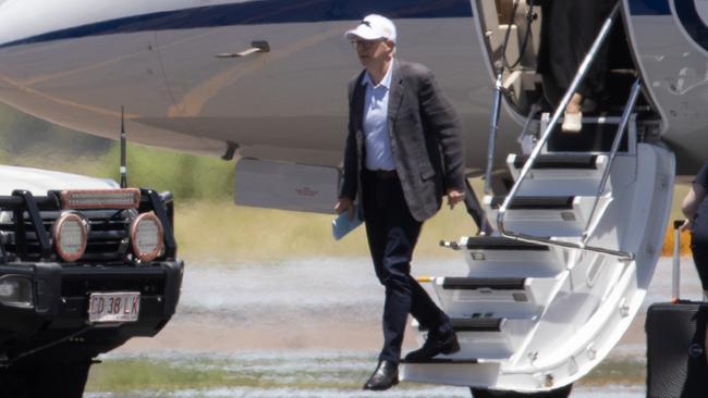 Anthony Albanese touches down in Alice Springs last January for his only visit to the town as it battled social issues. Picture: Liam Mendes / The Australian