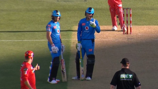 Alex Carey and Aaron Finch both confirmed it with a thumbs up - but the umpire didn't signal it.