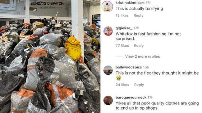 White Fox Boutique is facing criticism after its co-founder shared a video of mountains of plastic-wrapped orders piled high in a warehouse.