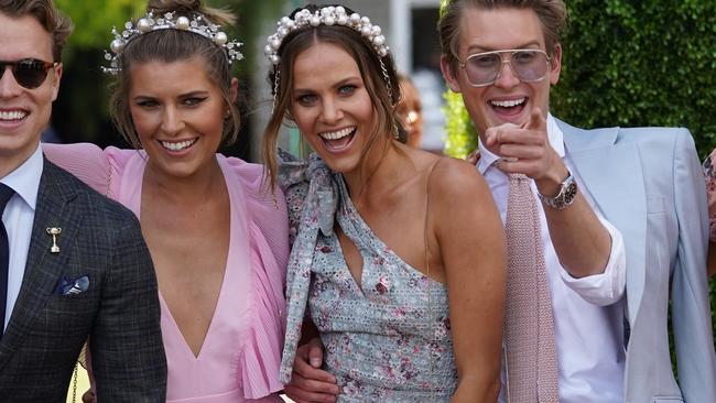 Kirsten Clemens (second from right) will tie the knot with her Geelong Cats partner Rhys Stanley in late December.