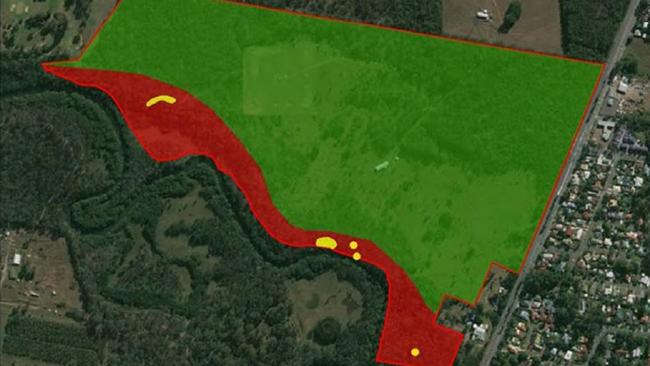 A cultural heritage risk assessment of the Birkdale site with the dark-red shade showing areas of high risk to cultural heritage.