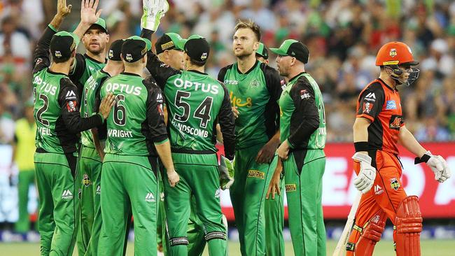 Melbourne Stars celebrate a wicket against the Melbourne Renegades in the BBL. Picture: Getty Images)