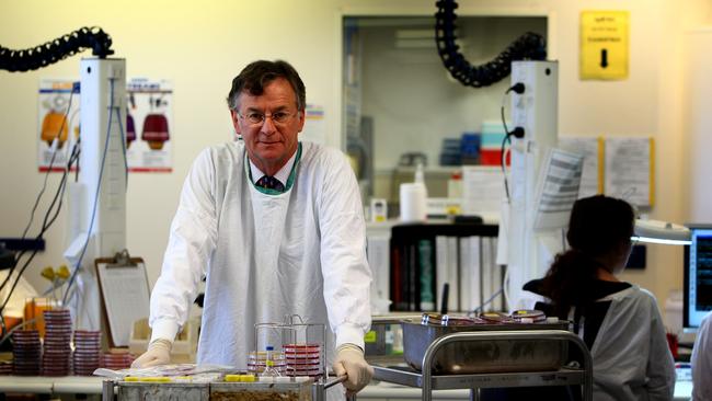 Professor Peter Collignon from the Australian National University Medical School in Canberra, in the ANU microbiology lab.