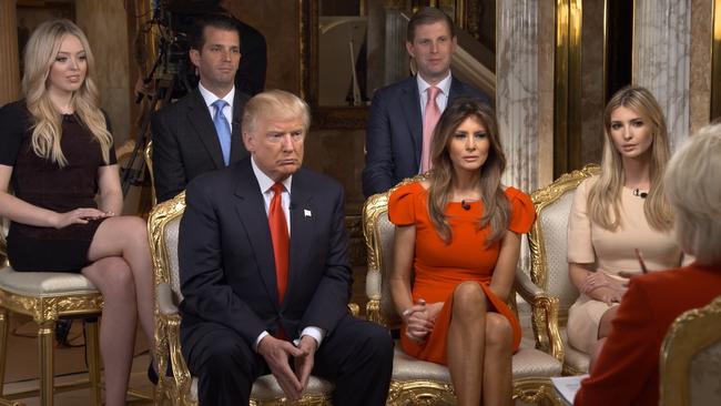 Donald Trump pictured with his family (aside from Barron) during an appearance on US 60 Minutes in 2016. Picture: Getty Images