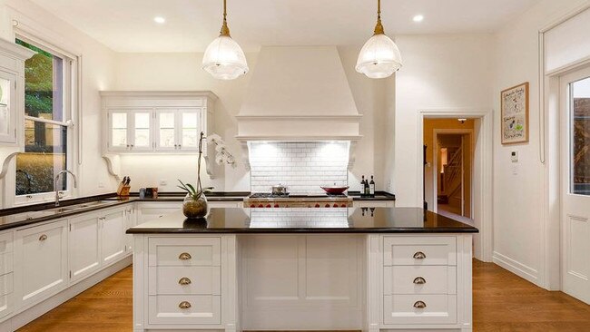 A classy kitchen in the South Yarra mansion.