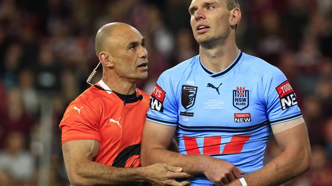 Tom Trbojevic injured during Game 2 of the State of Origin 2023, Queensland V NSW at Suncorp Stadium in Brisbane. Pics Adam Head